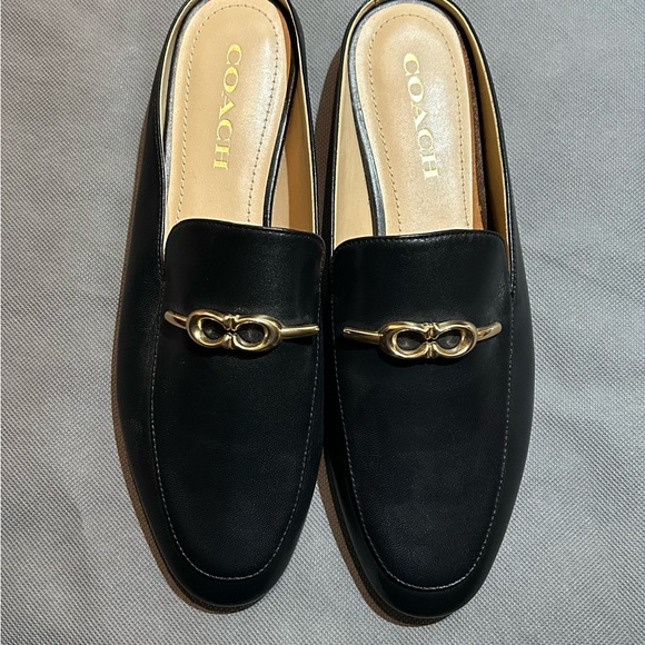 Coach Black Leather Slip-On Loafers with Gold Accent - Picture 1 of 5